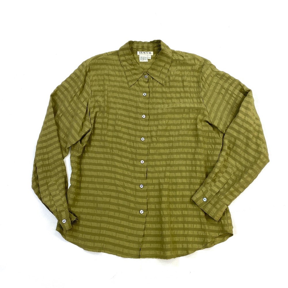 Olive Drab Womens Silk Button Down Shirt